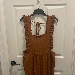 SHEIN Brown Polka Dot Ruffle Jumpsuit